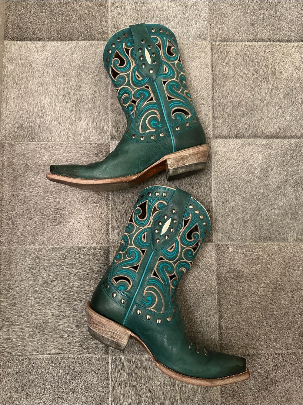 Ariat Turquoise Leather Women’s Western Boots with Cut Out Design